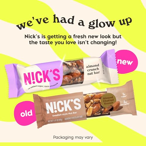 NICKS Keto Nut Bar almond chocolate bite-size image highlights 1 g sugar per bar