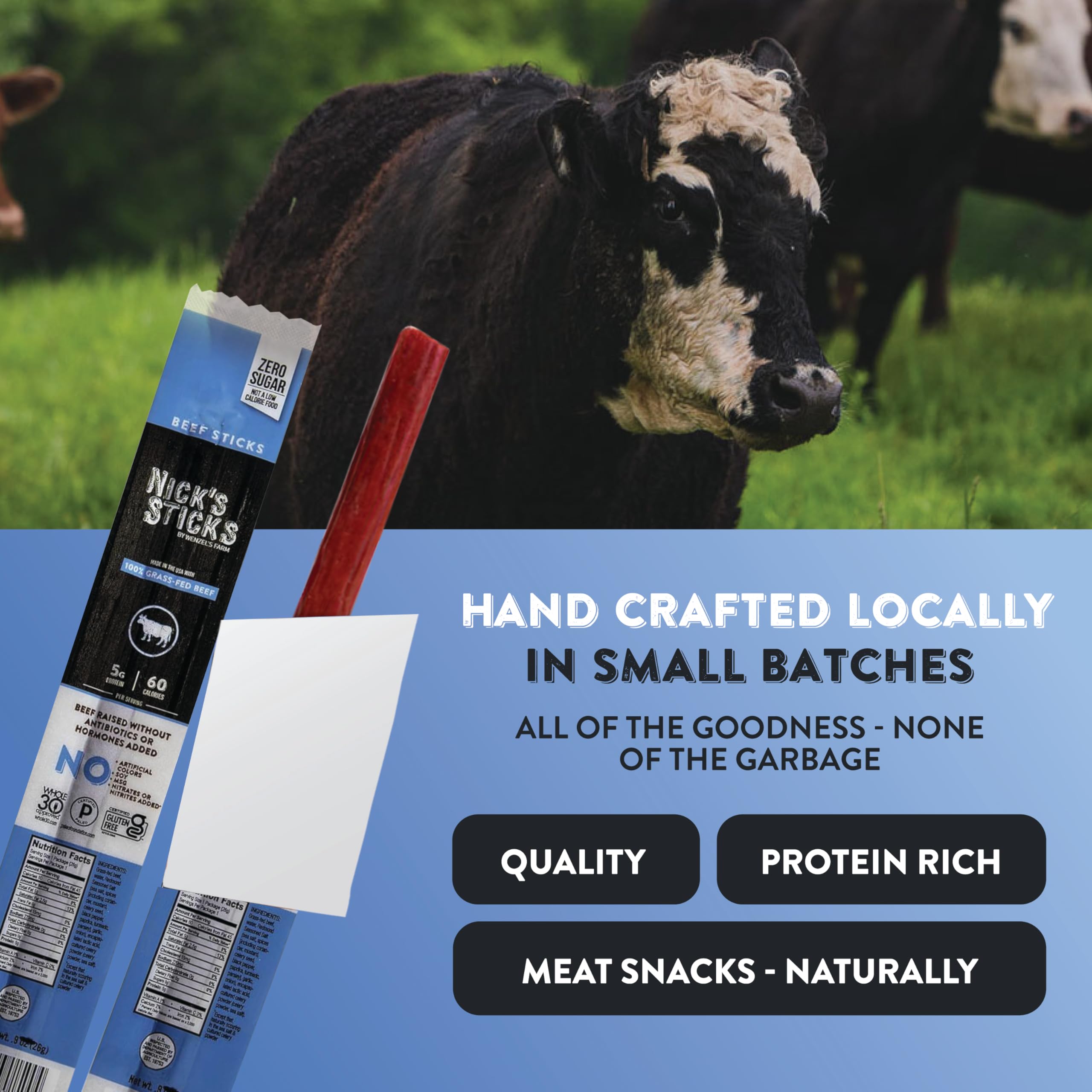 Nick's Sticks gluten-free-paleo-keto-whole30 signals dietary compatibility for strict plans