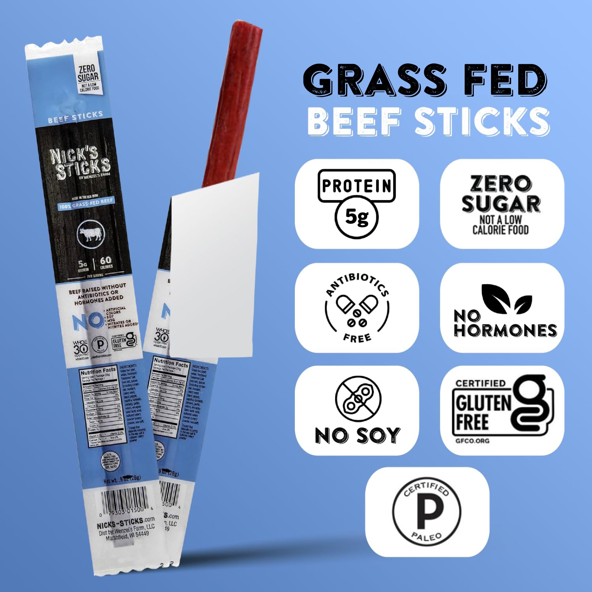 Nick's Sticks nutrition-5g-protein-60-calories showcases a protein-packed, low-sugar option