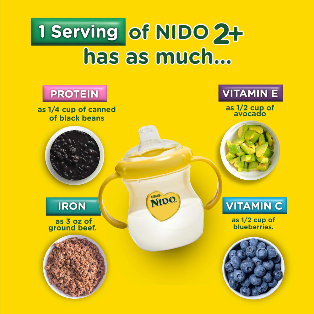 Nido Kinder Toddler milk being poured with warm water for a smooth drink