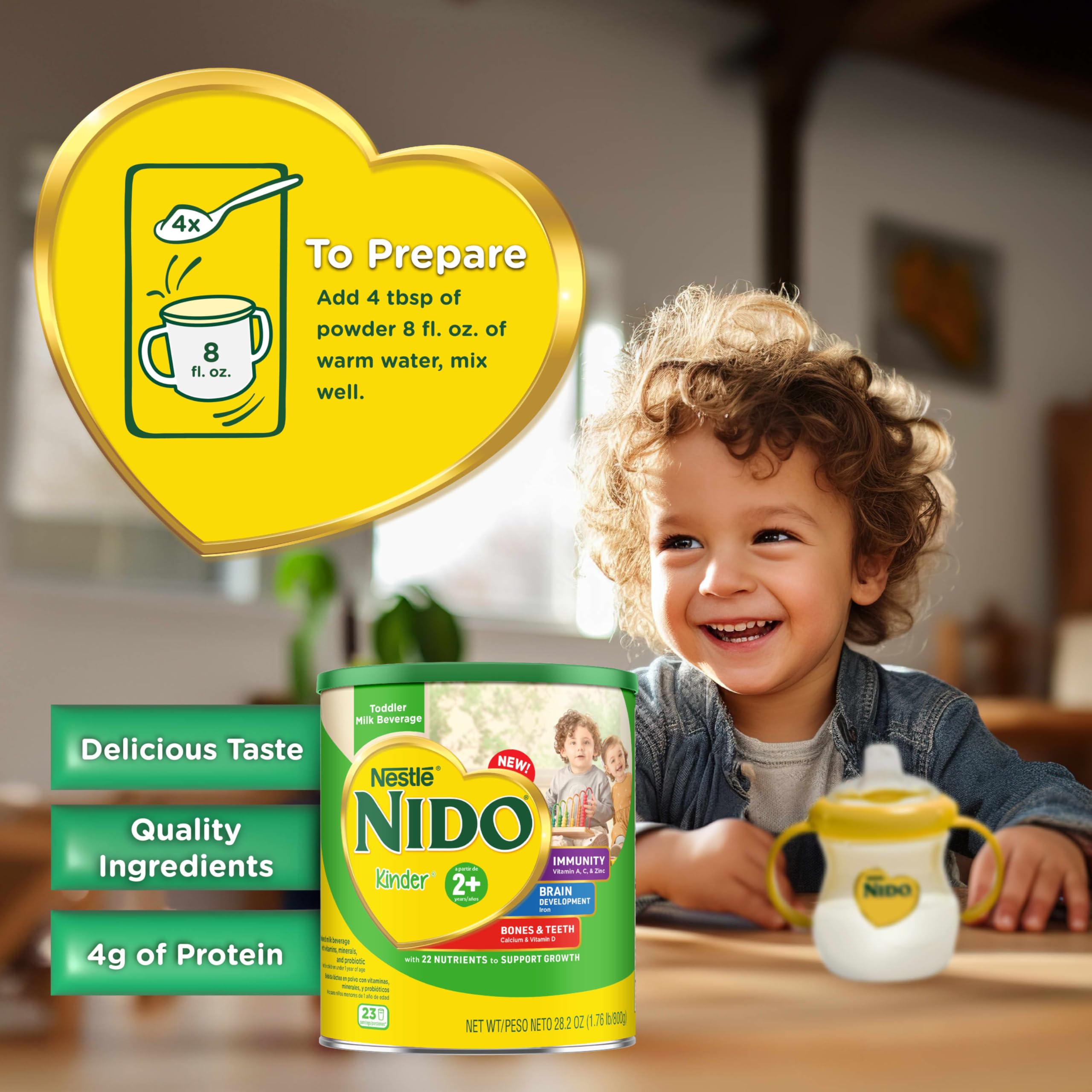 Nido Kinder Toddler nutrition label closeup with essential nutrients listed