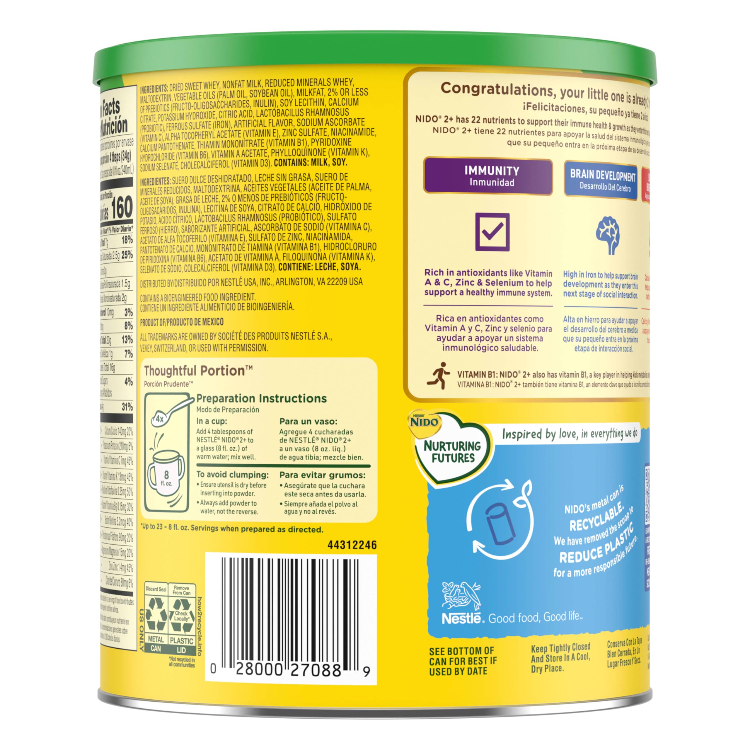 Nido Kinder Toddler packaging lid reseal signaling freshness