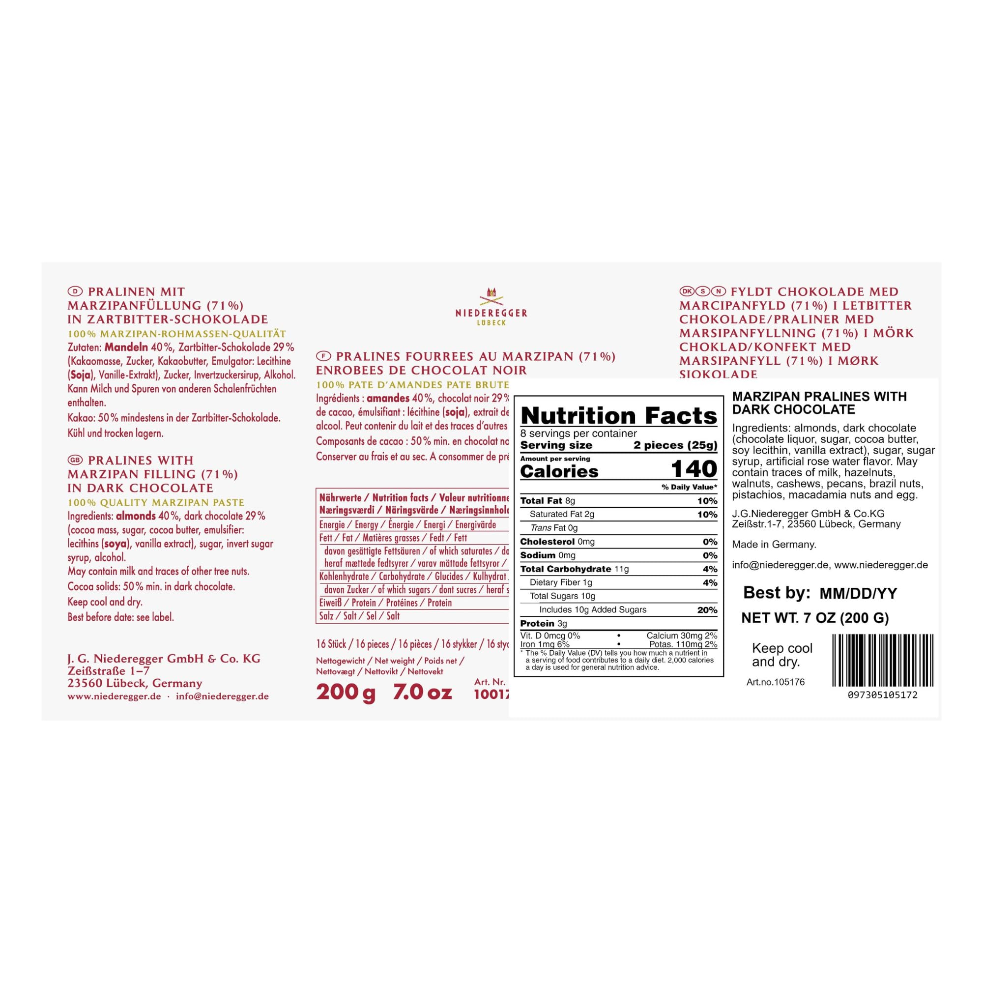 Niederegger Classic Loaves dark chocolate coating enhances a premium confection experience