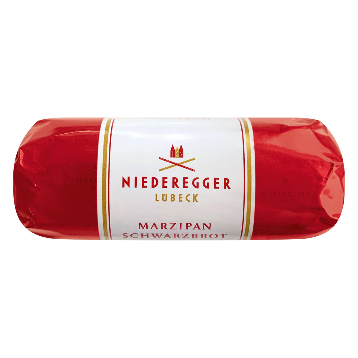 Niederegger Classic Marzipan Loaf with crisp dark chocolate front view, ideal as a refined gift.
