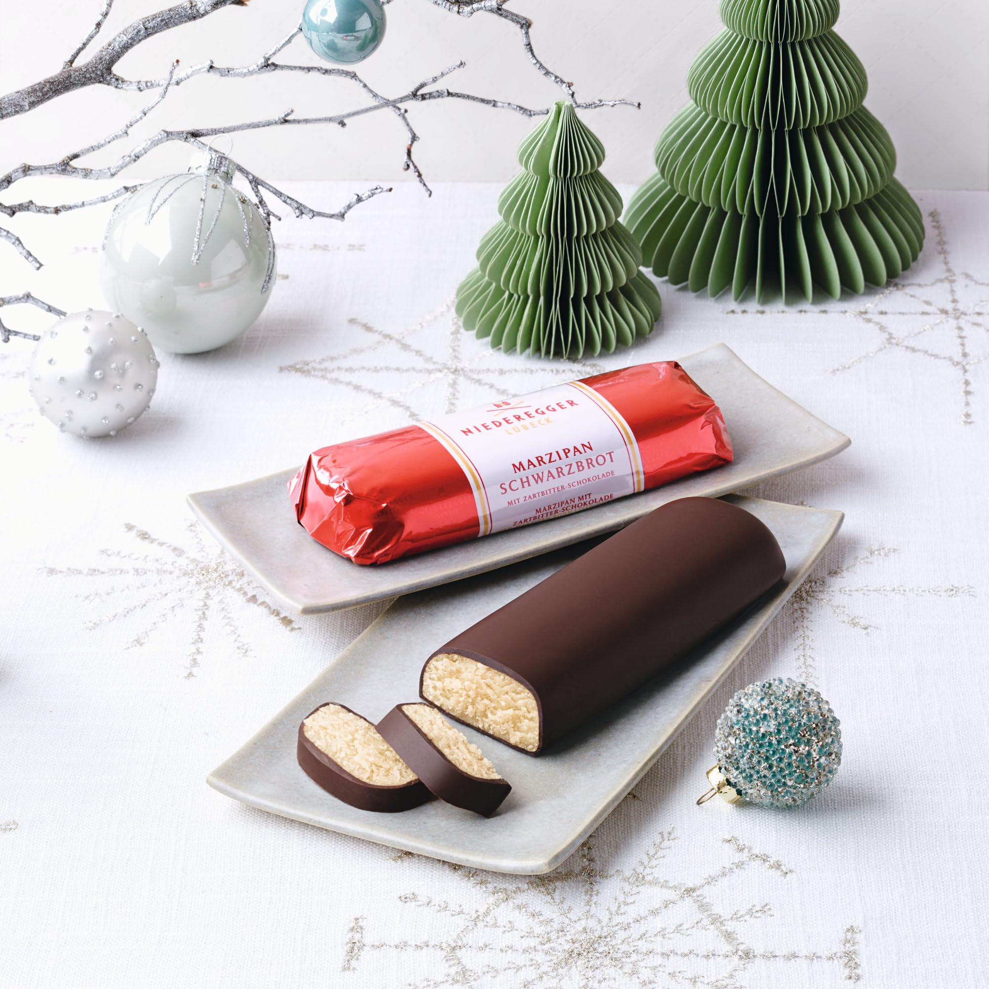 Niederegger Crisp chocolate coating adds texture to almond center.