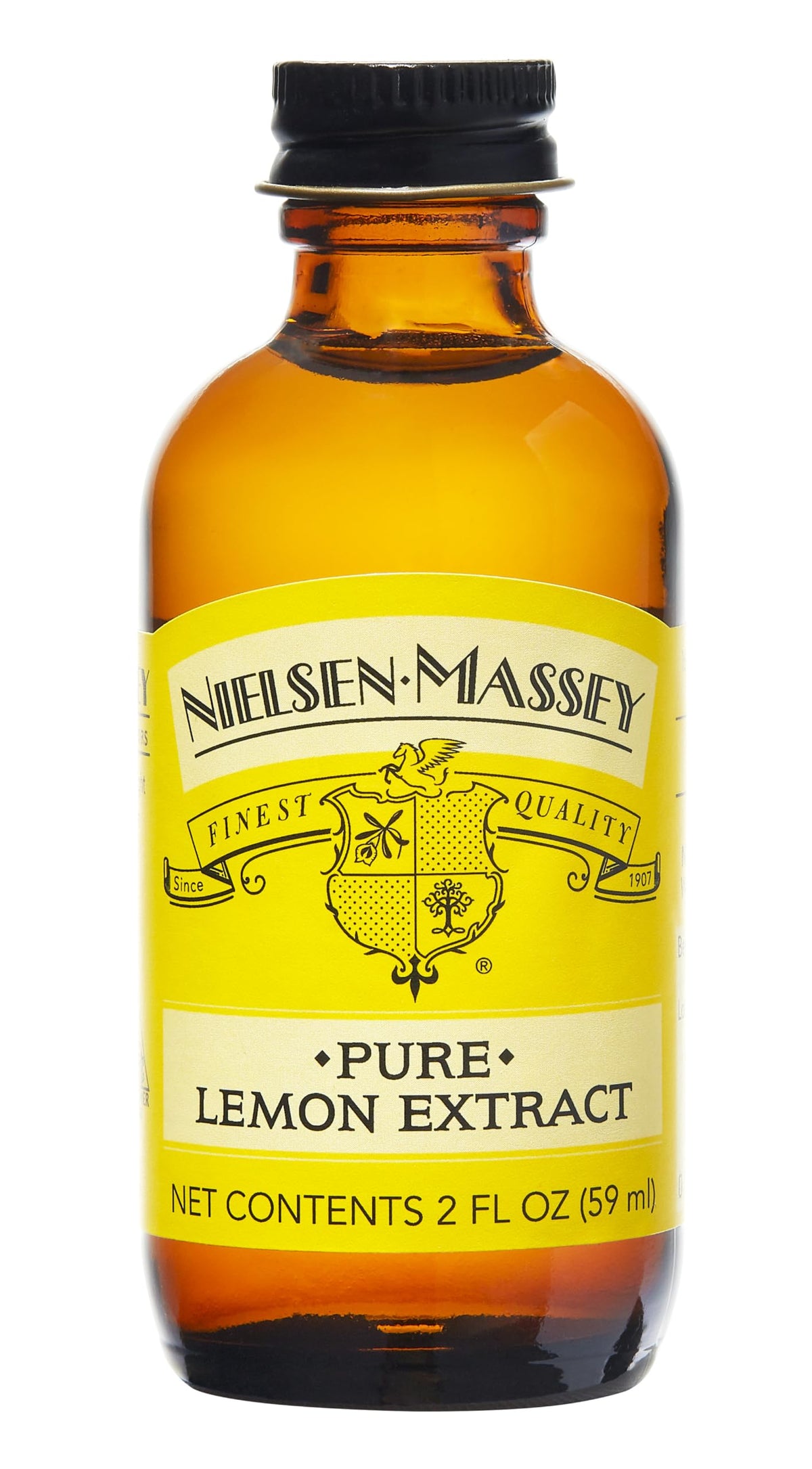 Nielsen-Massey Pure Lemon Extract bottle with bright aroma enhances baking flavor