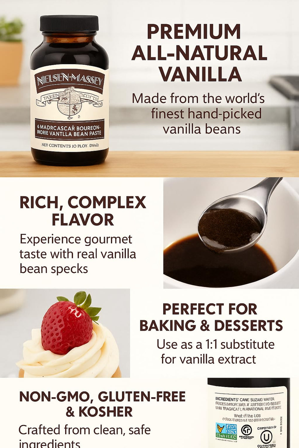 Close-up of Nielsen-Massey paste specks for premium dessert texture