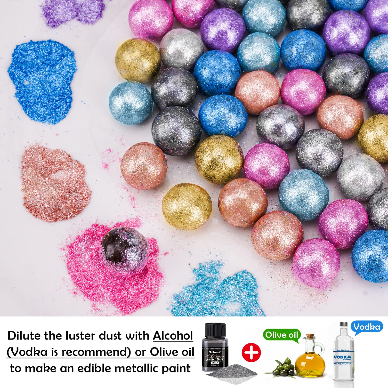 NiHome edible glimmer dust black dry brushing showcases metallic details.