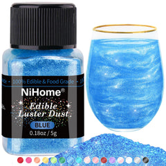 NiHome edible glimmer dust blue cake decoration for shimmering pastries.