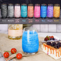NiHome blue glitter dust on drink creates vivid sparkle in glass.