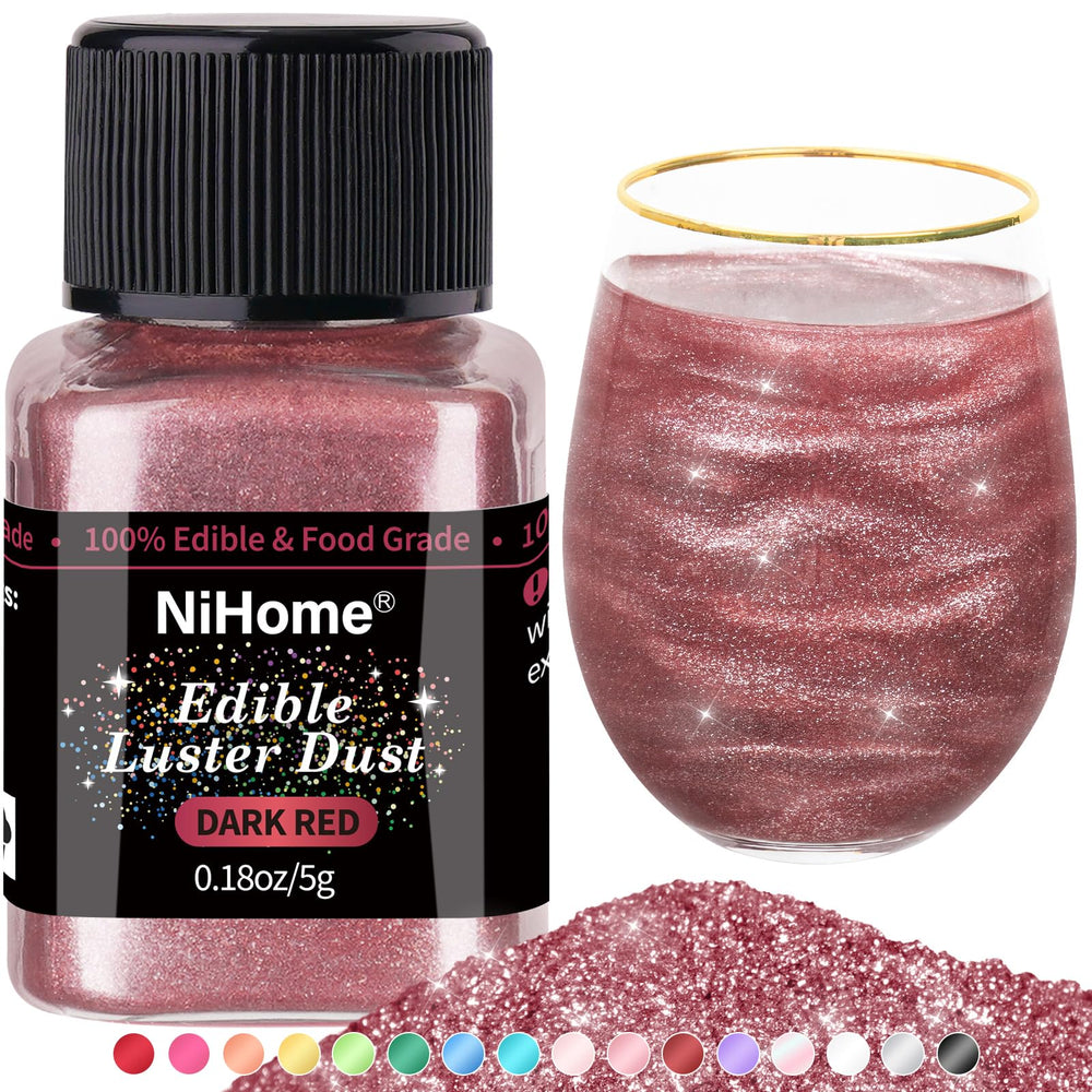 NiHome edible glitter powder bottle pour adds rich dark red sparkle to cocktails.