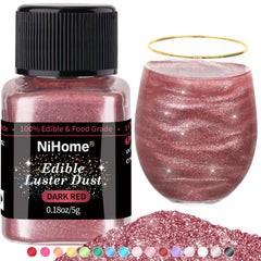 NiHome edible glitter powder bottle pour adds rich dark red sparkle to cocktails.
