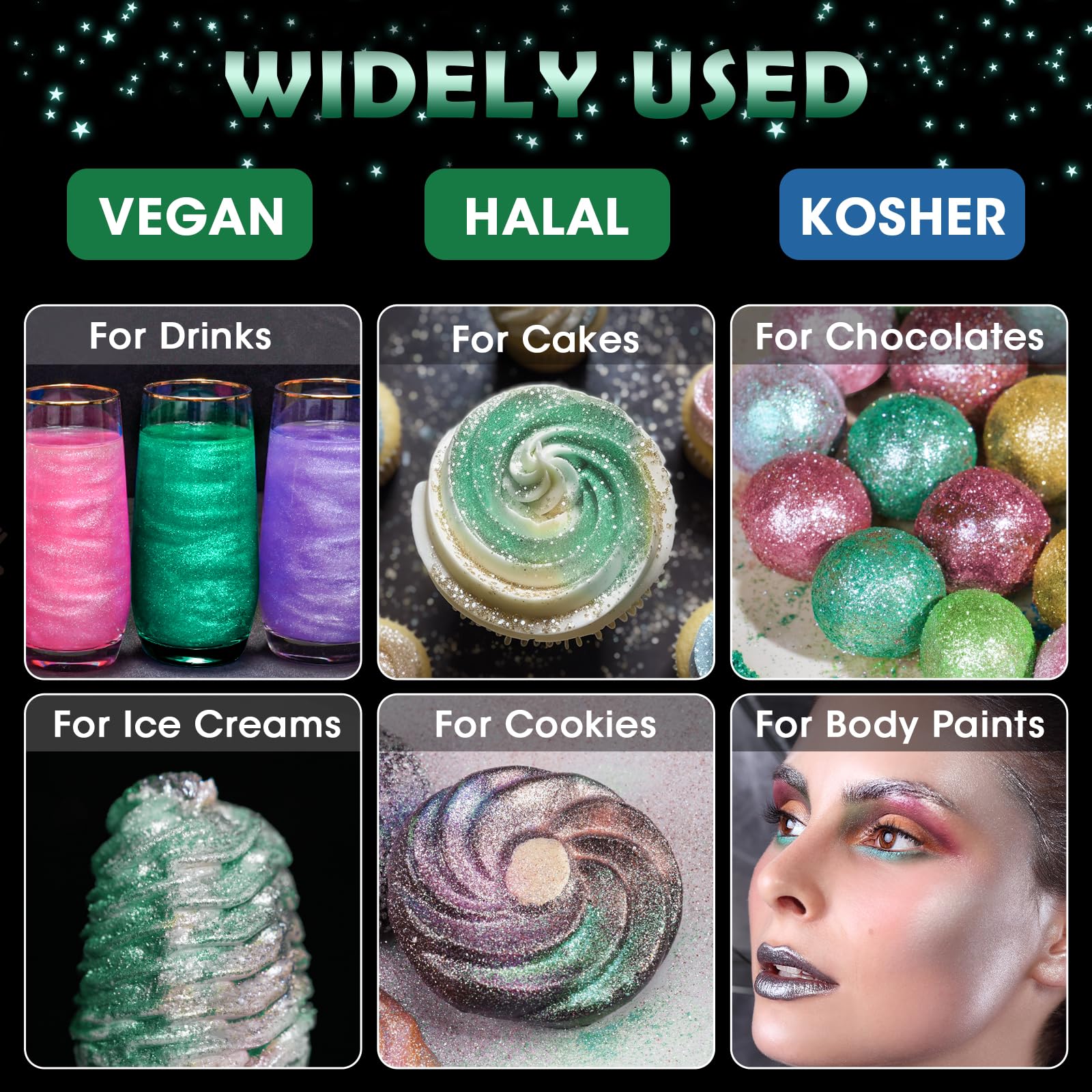 NiHome dark green glitter dust decorates cakes for eye-catching edible sparkle.