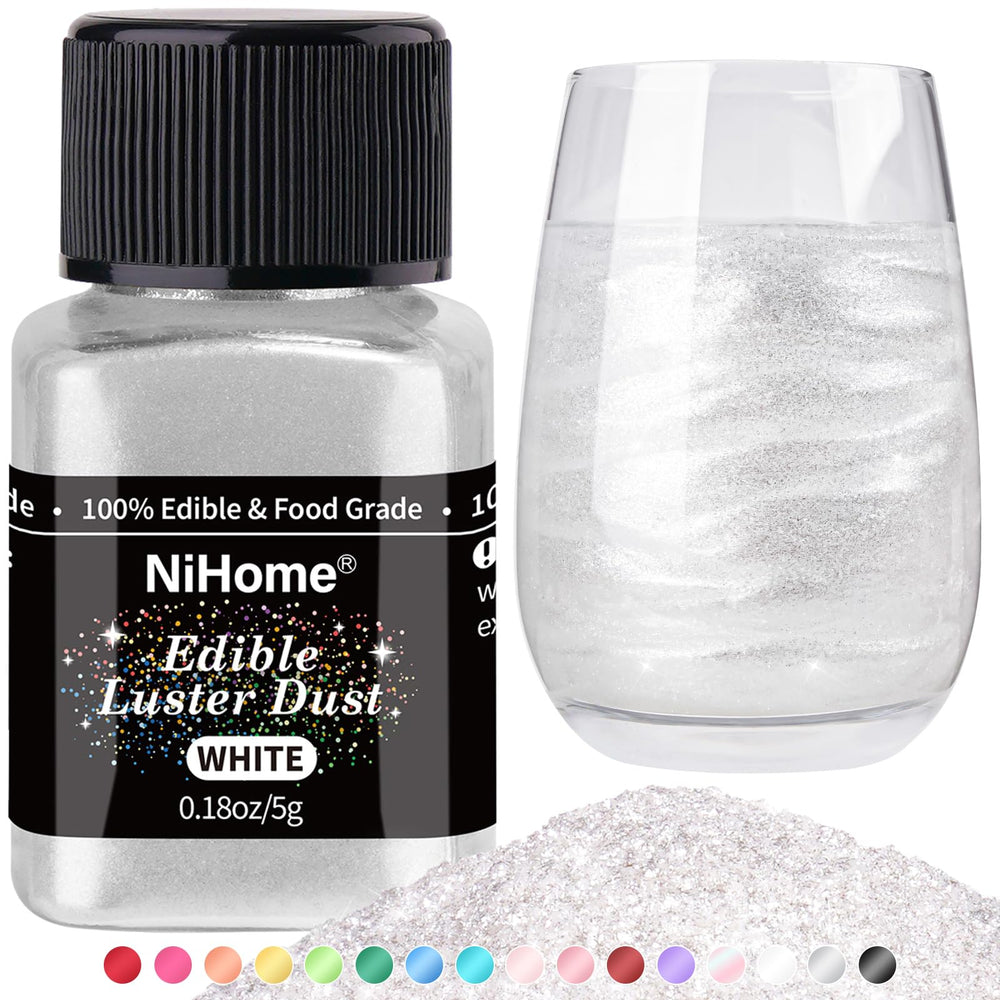 NiHome edible glitter white bottle-pour adds sparkle to drinks and desserts.