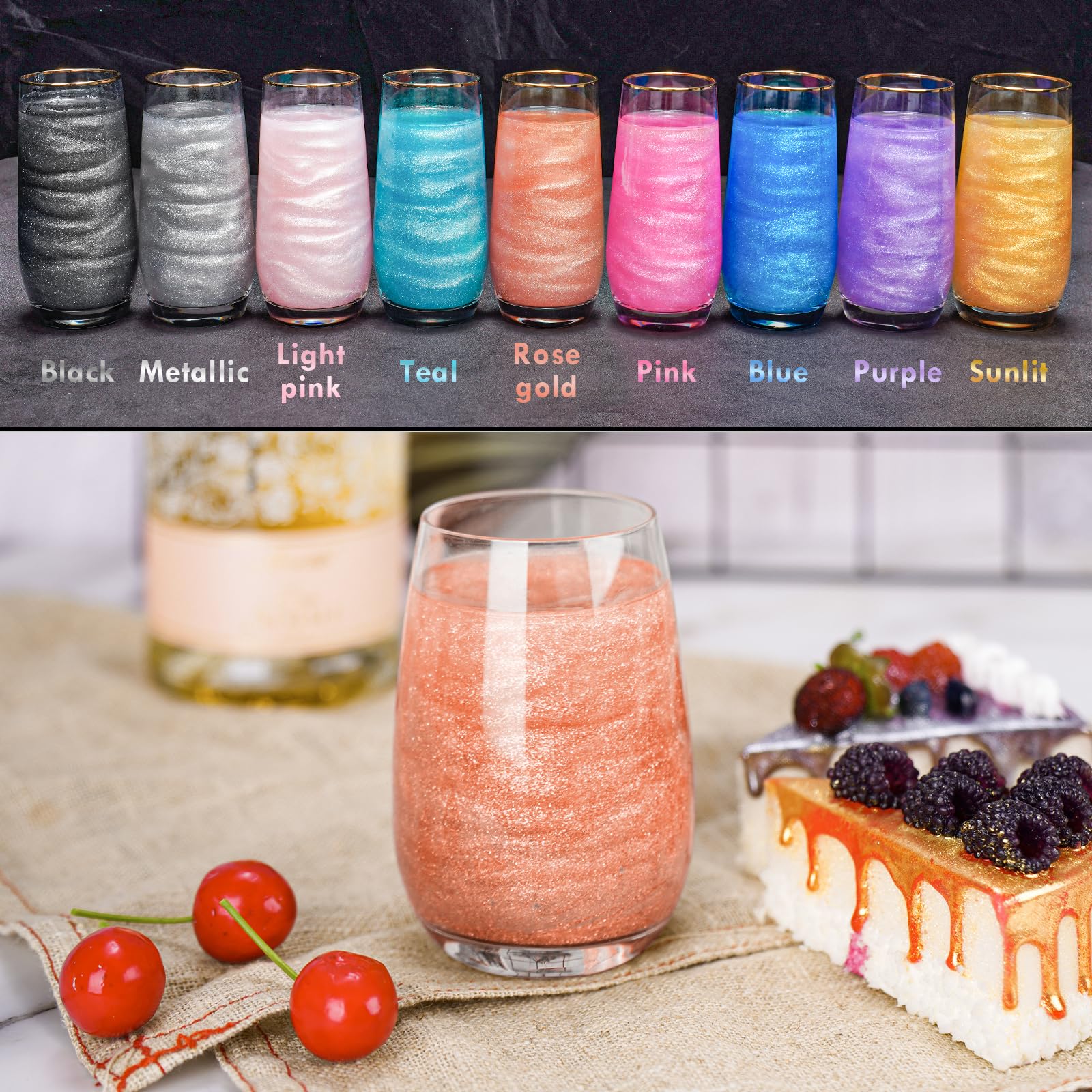 NiHome rose gold glimmer dust decorates cakes with shimmering appeal.