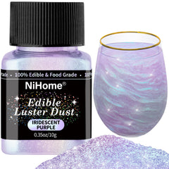 NiHome iridescent purple edible glitter powder on a dessert for shimmering finish