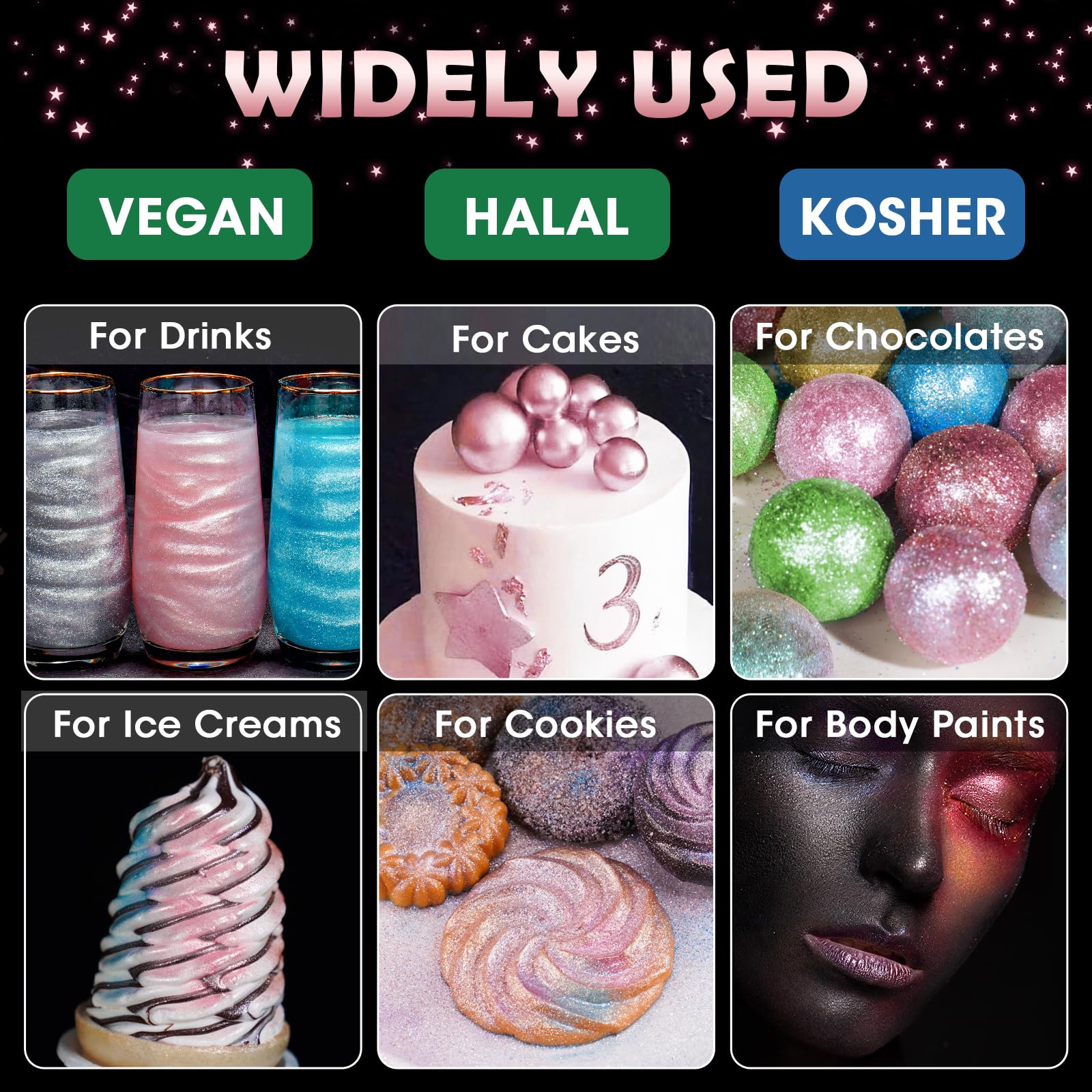 NiHome glitter powder cake decor delivers vibrant edible sparkle.