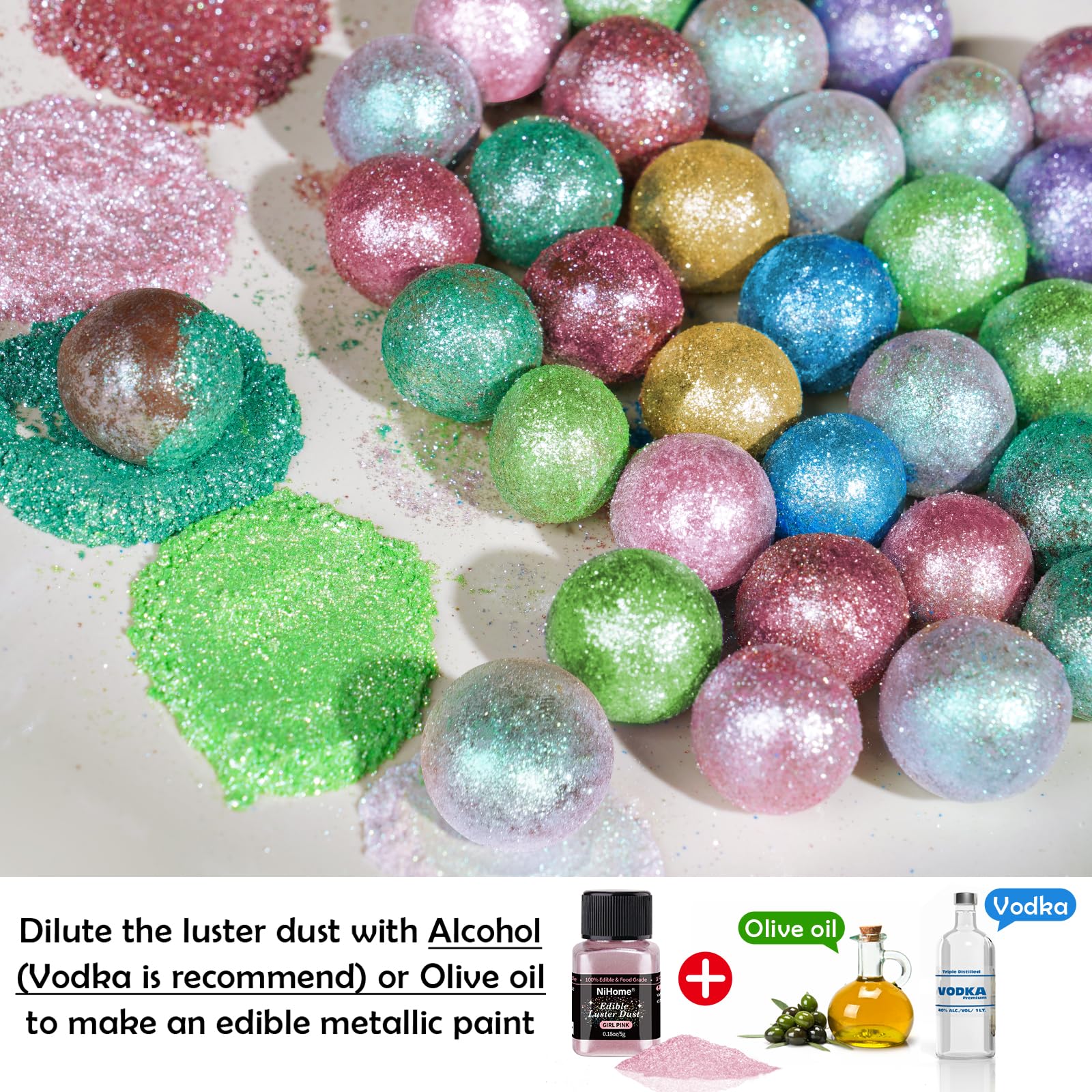 NiHome glitter powder cupcake sprinkle creates glossy dessert finish.