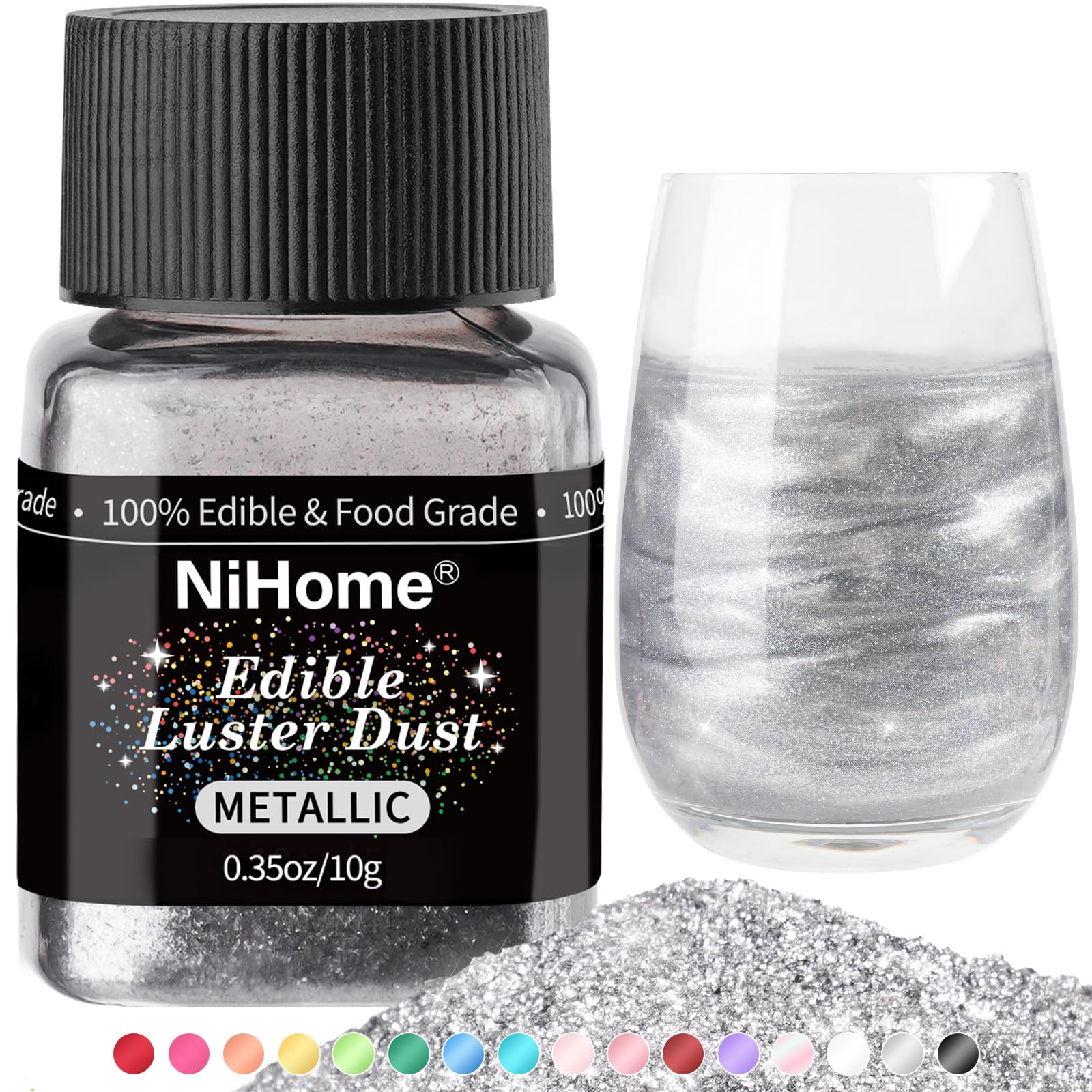 NiHome edible glitter powder for cakes and drinks adds a sparkling finish.