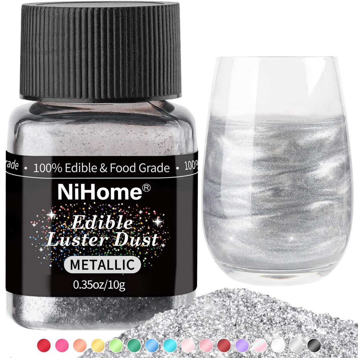 NiHome edible glitter powder for cakes and drinks adds a sparkling finish.