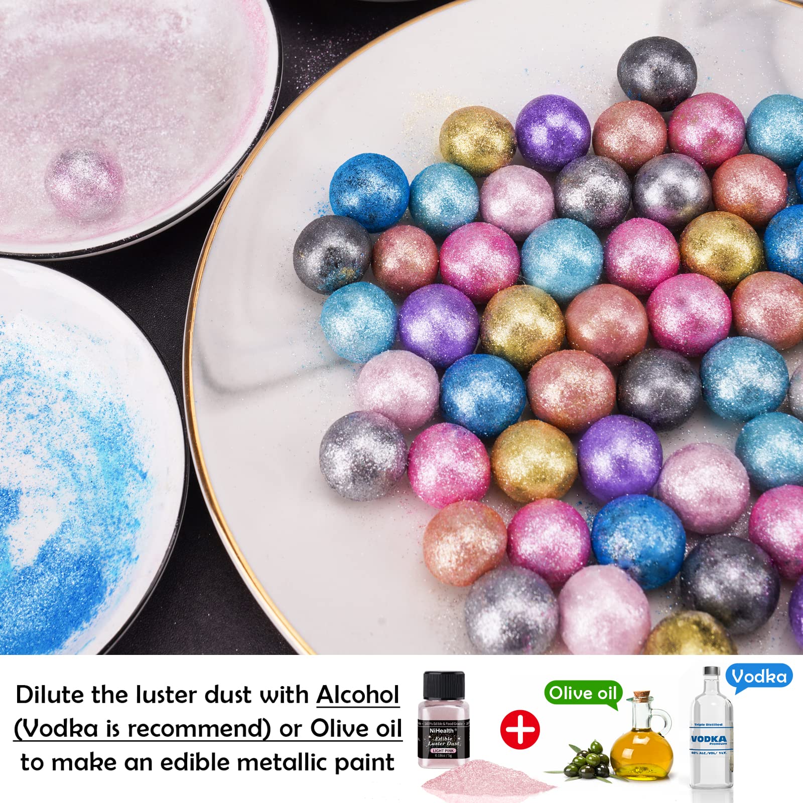 NiHome fine mica glitter powder provides rich shimmer on desserts