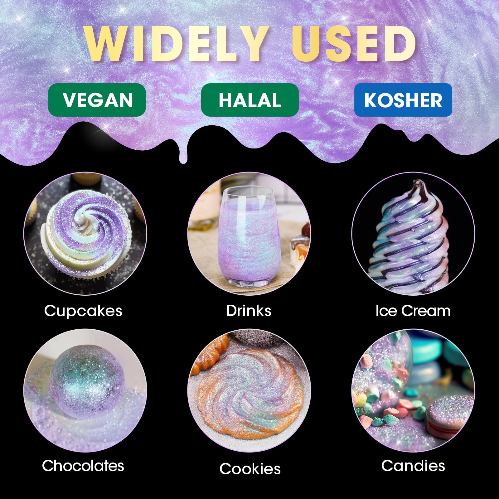 NiHome glimmer dust used as cake decoration with metallic sheen
