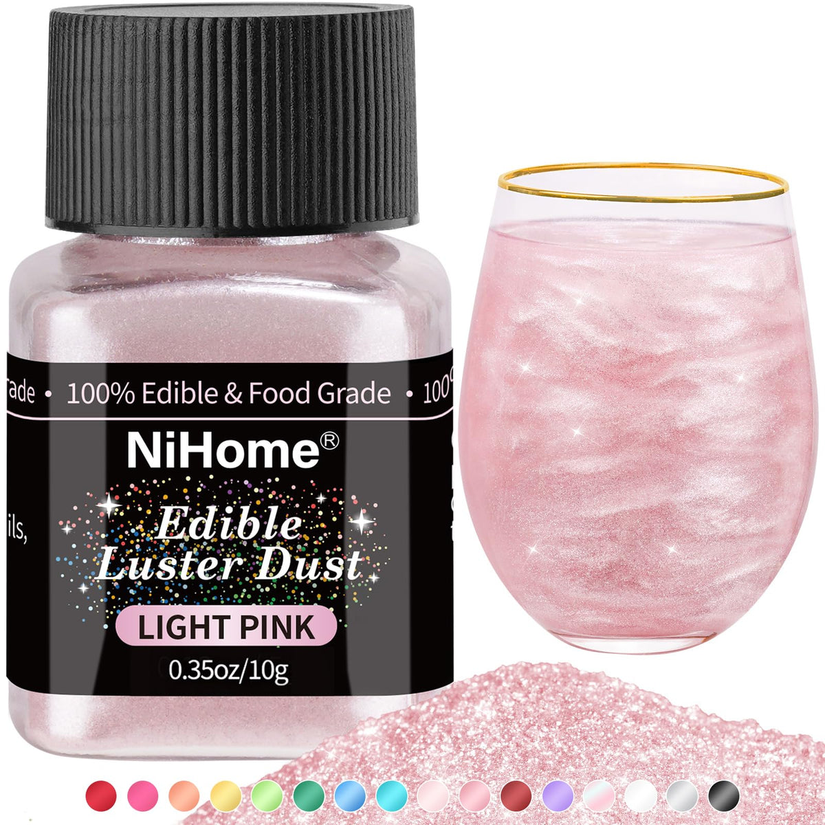 NiHome Glimmer Dust on a pink cake adds shimmering edible finish for celebrations
