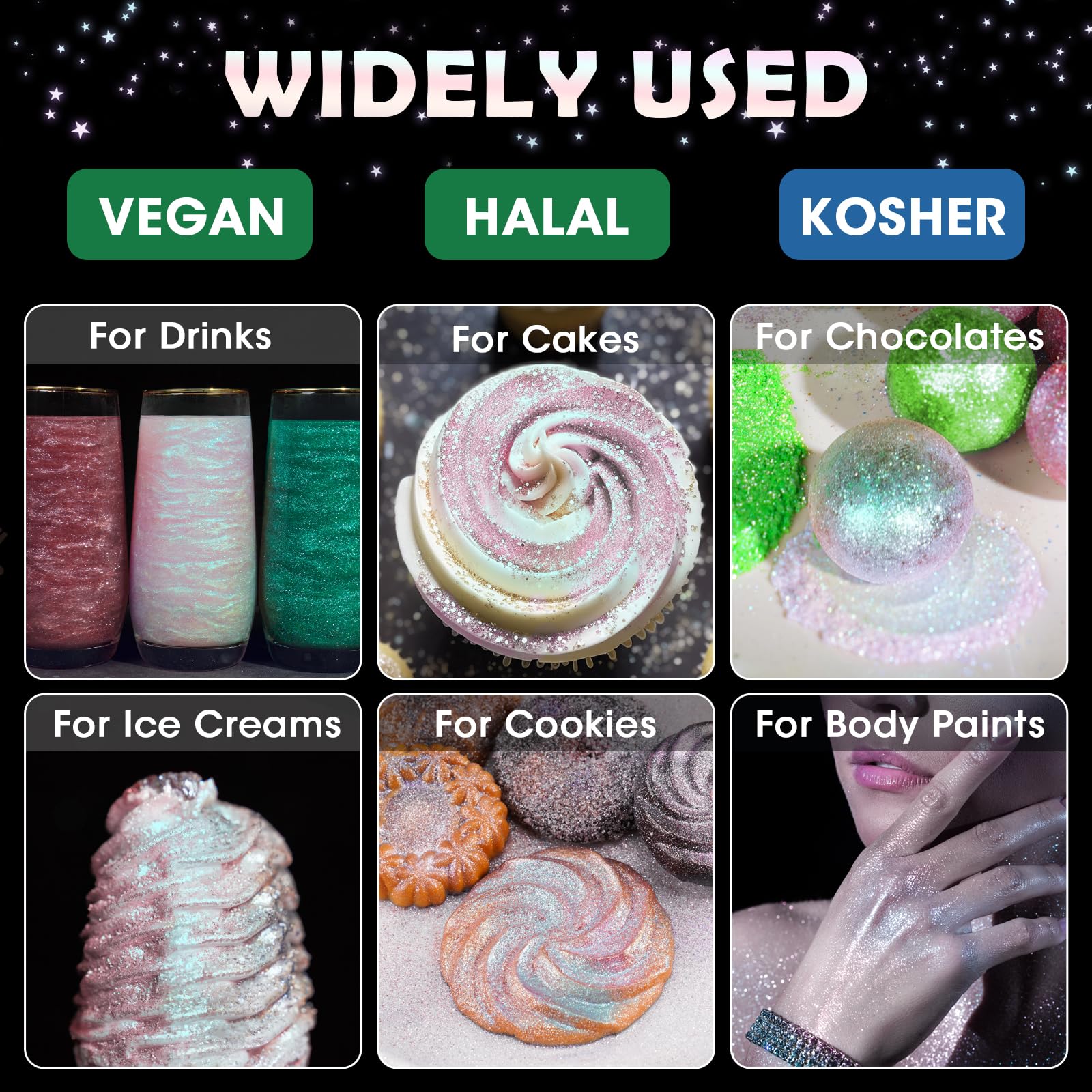 NiHome glimmer dust metallic cake decorating enhances desserts with shimmer