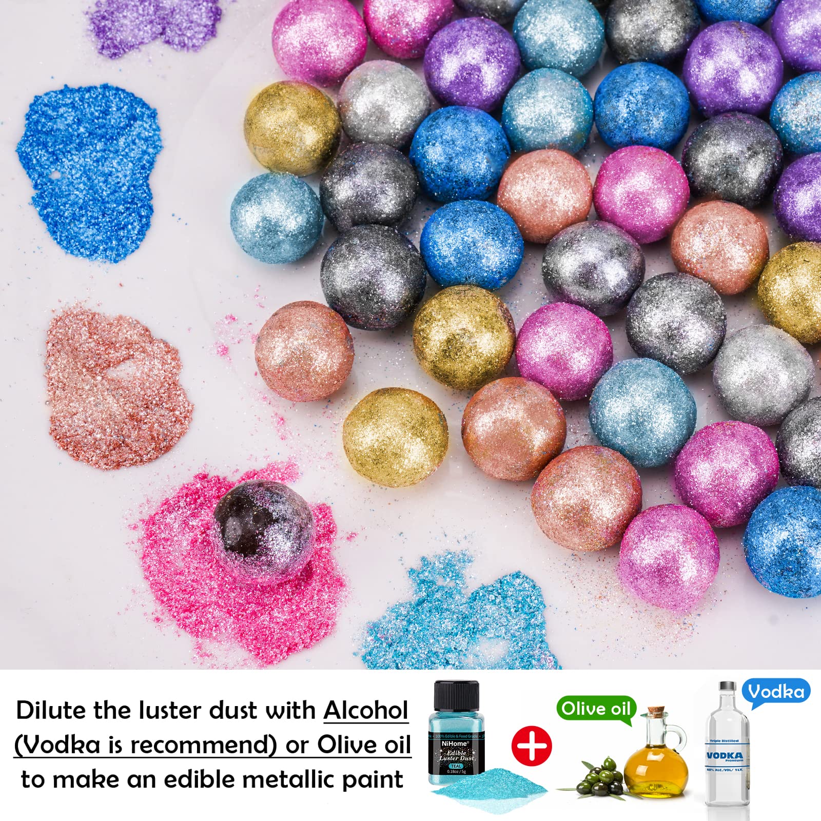 NiHome kosher vegan glimmer teal dust for safe decoration.