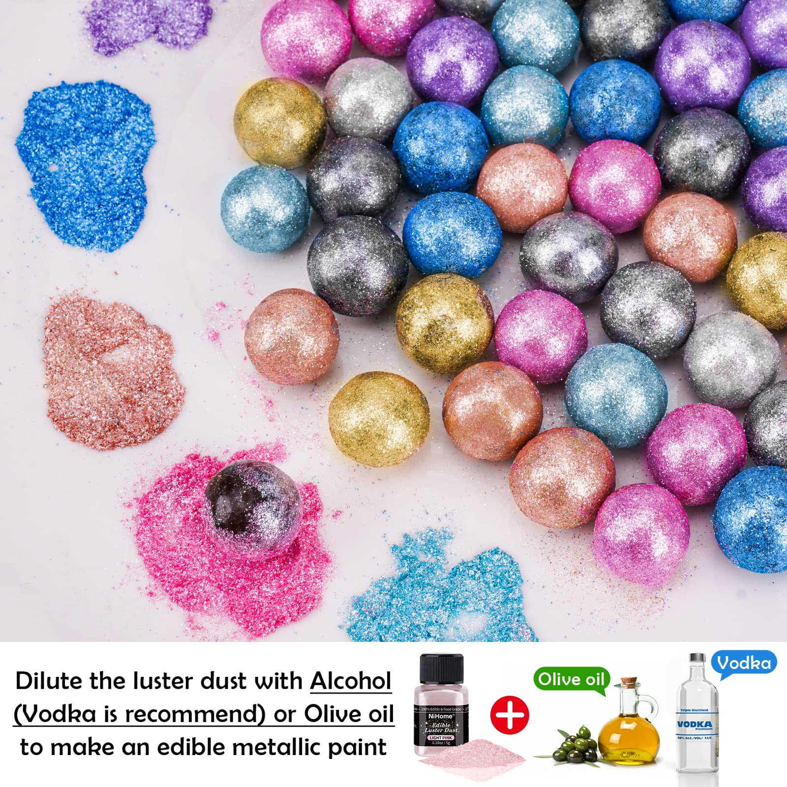 NiHome pink sparkle powder brightens cupcakes and candies with subtle, eye-catching shine.