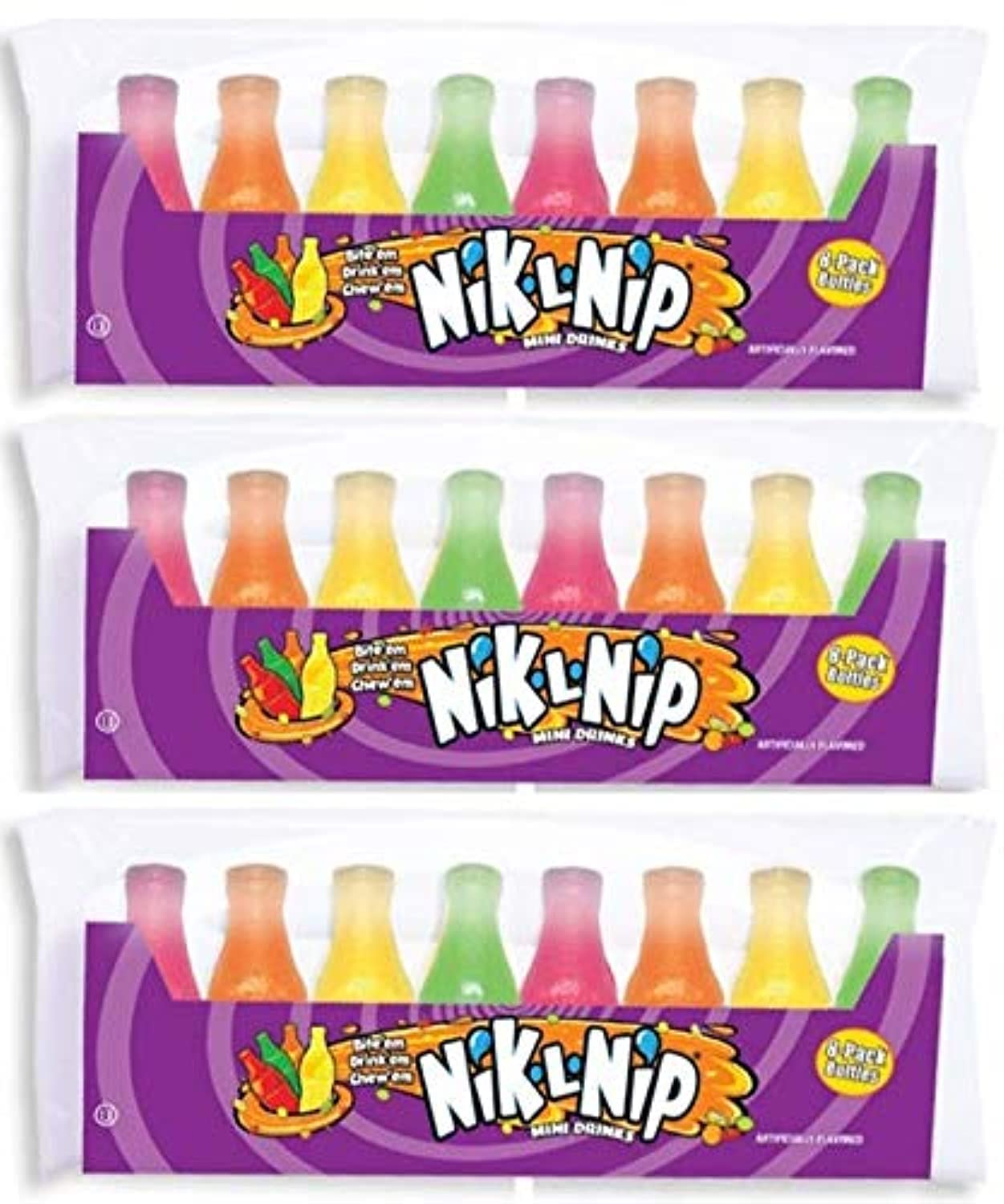 Nik-L-Nip mini drinks candy wax bottle closeup, flavorful fun for on-the-go snacking.