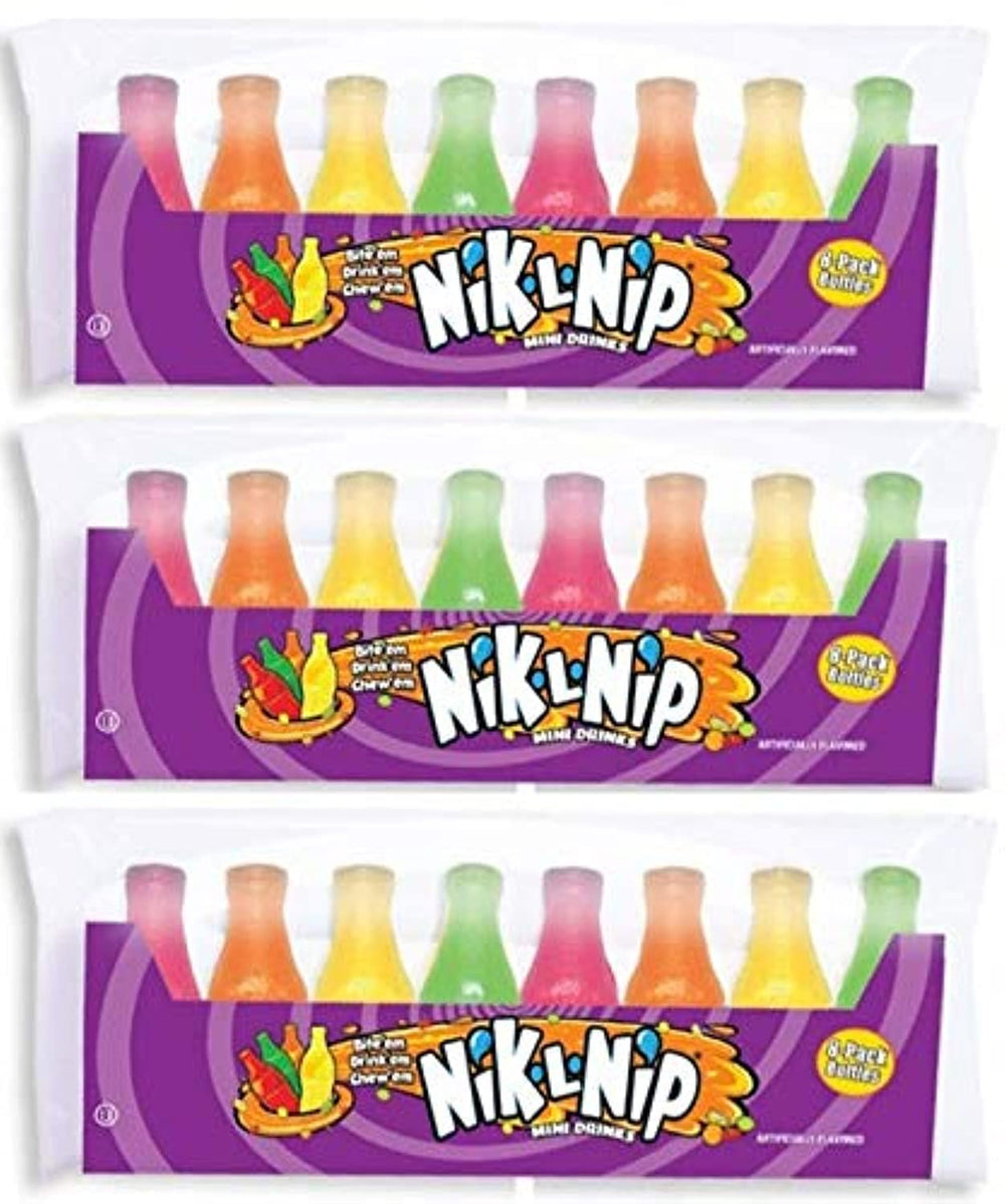 Nik-L-Nip mini drinks candy wax bottle closeup, flavorful fun for on-the-go snacking.