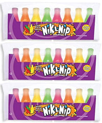 Nik-L-Nip mini drinks candy wax bottle closeup, flavorful fun for on-the-go snacking.