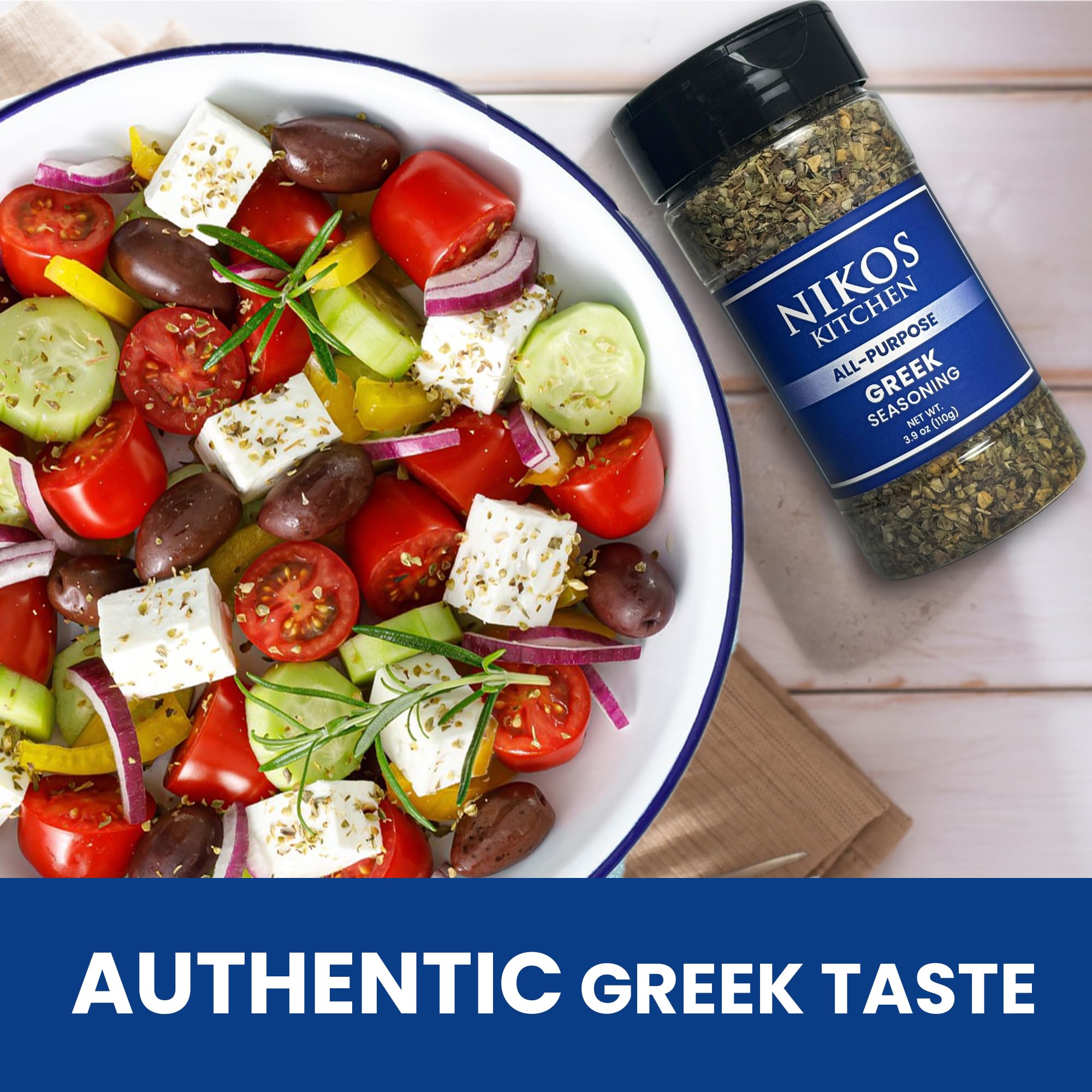 Nikos Kitchen Greek seasoning dusted over roasted potatoes for flavorful sides.