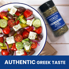 Nikos Kitchen Greek seasoning dusted over roasted potatoes for flavorful sides.
