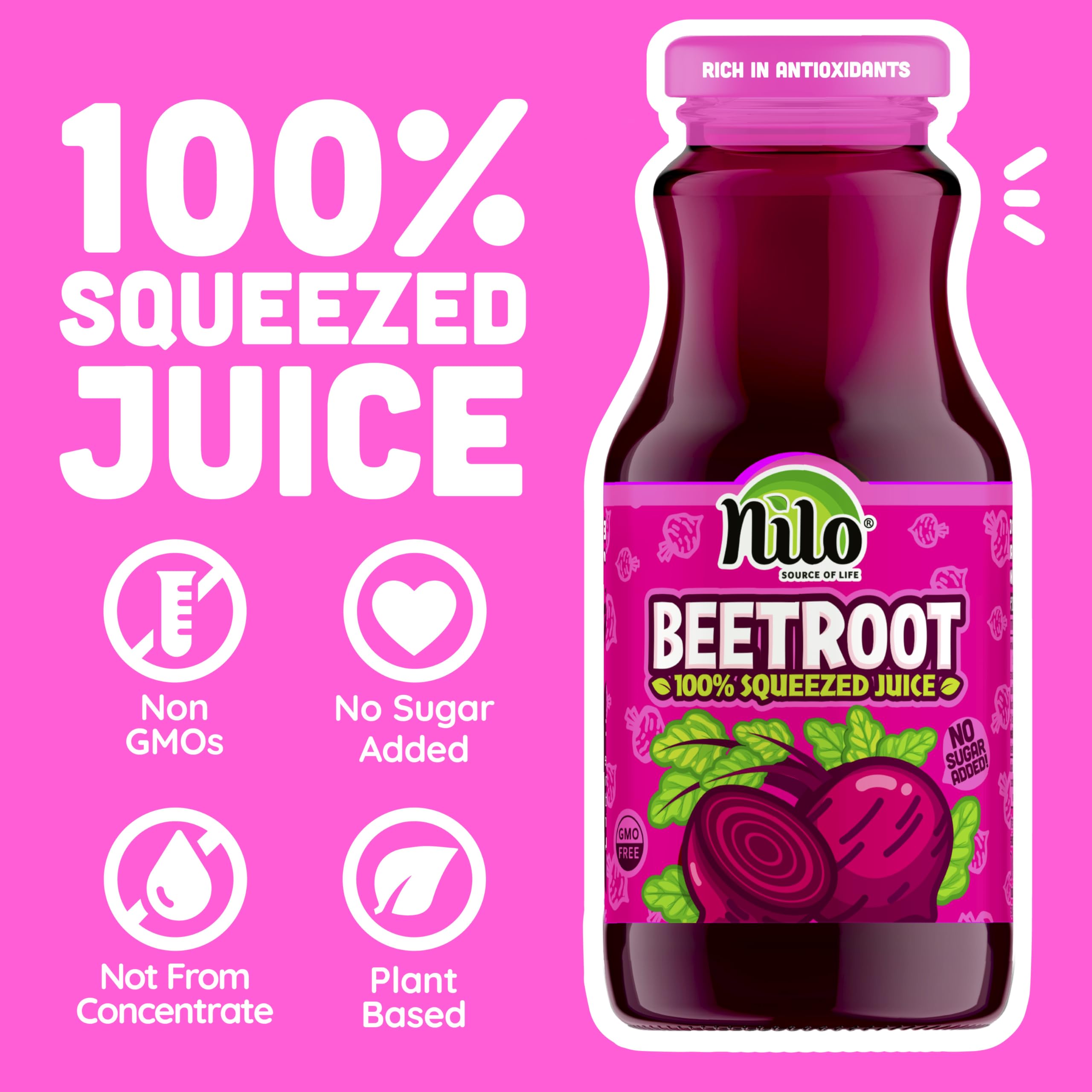 NILO Beetroot Juice kosher-certified label on bottle close-up.