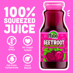 NILO Beetroot Juice kosher-certified label on bottle close-up.