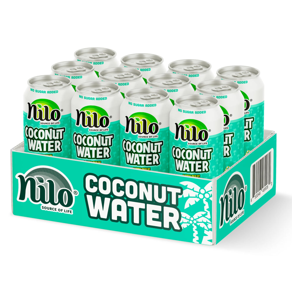 Pouring NILO coconut water with pulp into a glass for a tropical refreshment.