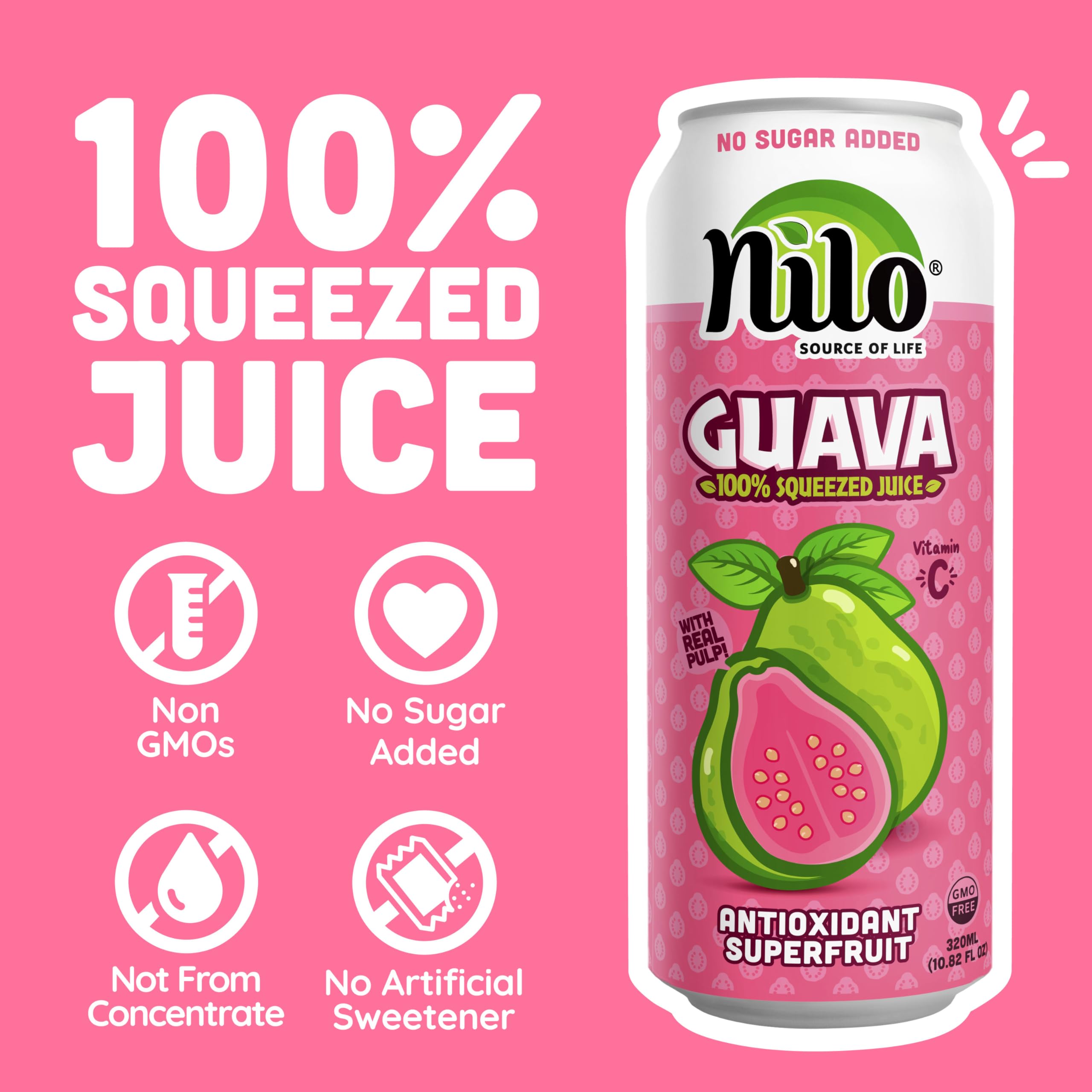 12-pack of NILO Guava Juice on display for family use.