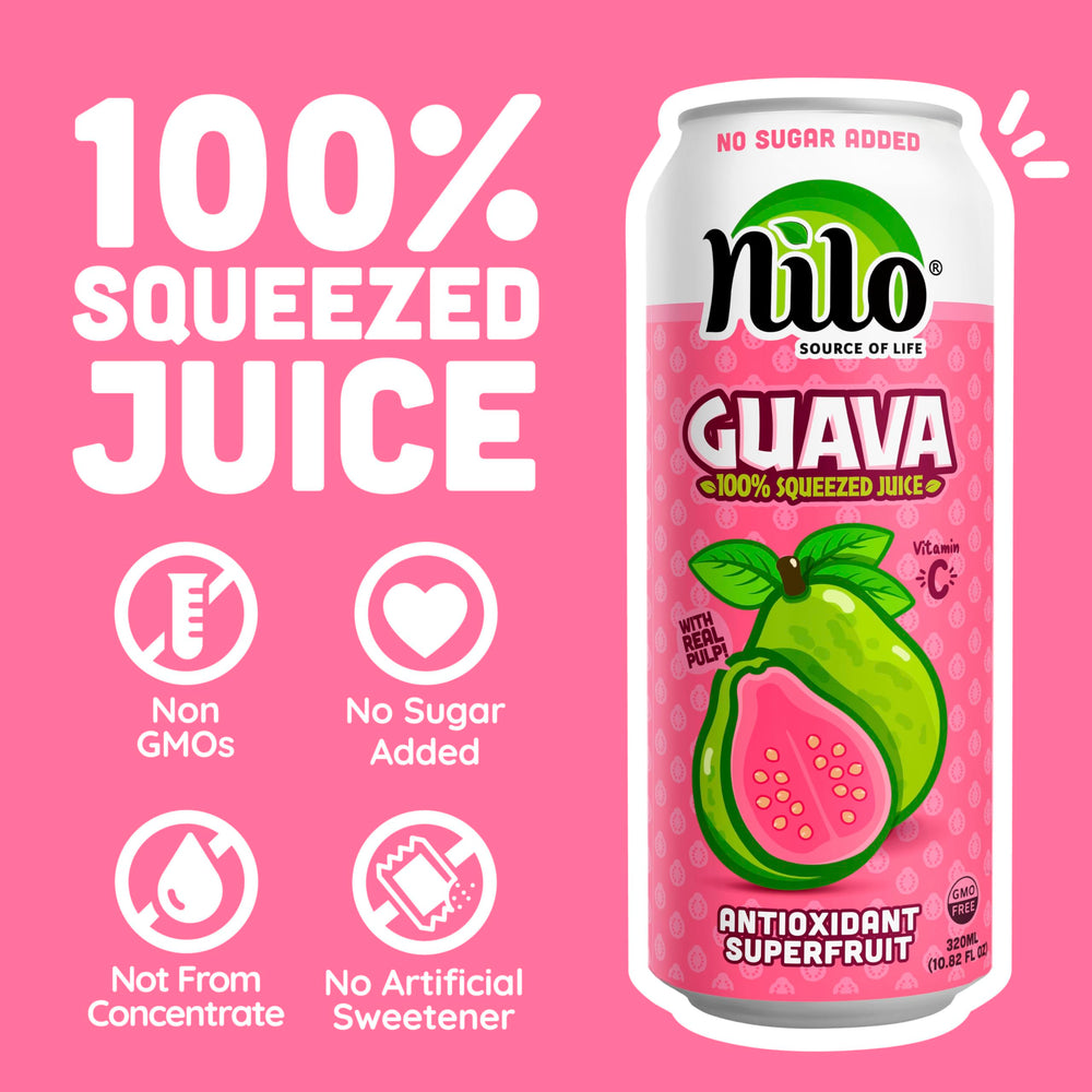 12-pack of NILO Guava Juice on display for family use.