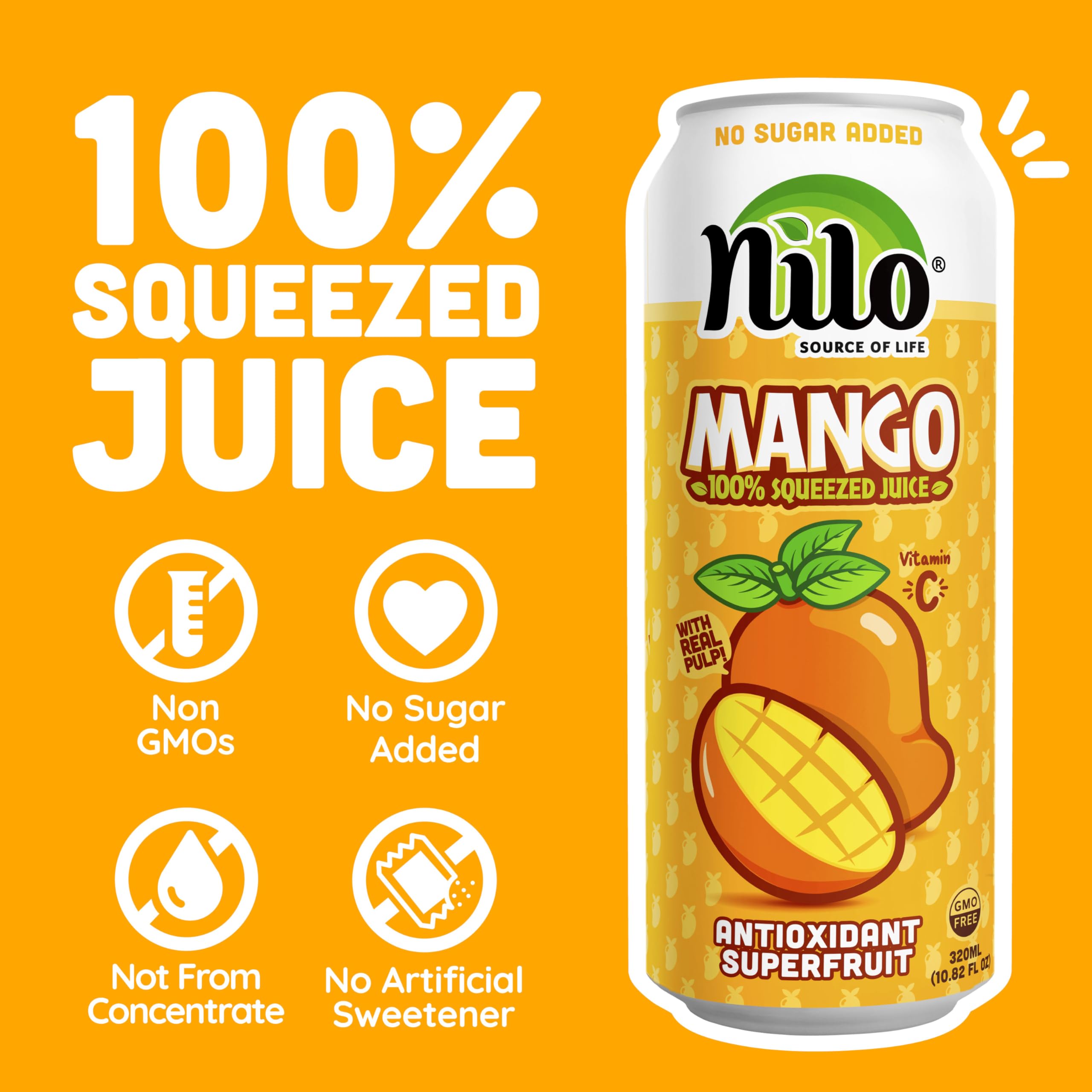 NILO Mango Juice no sugar added bottle suggests a clean, natural option.