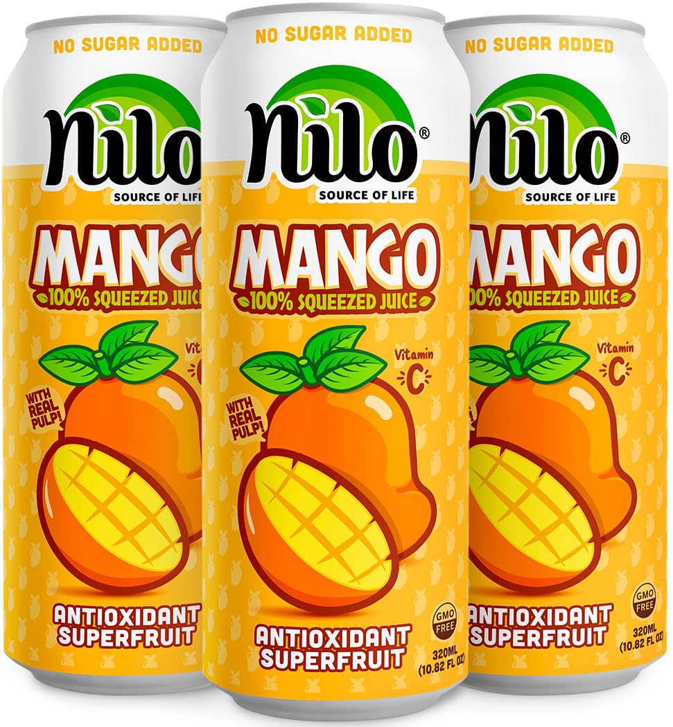 NILO Mango Juice with pulp bottle highlights real mango chunks for a refreshing sip.