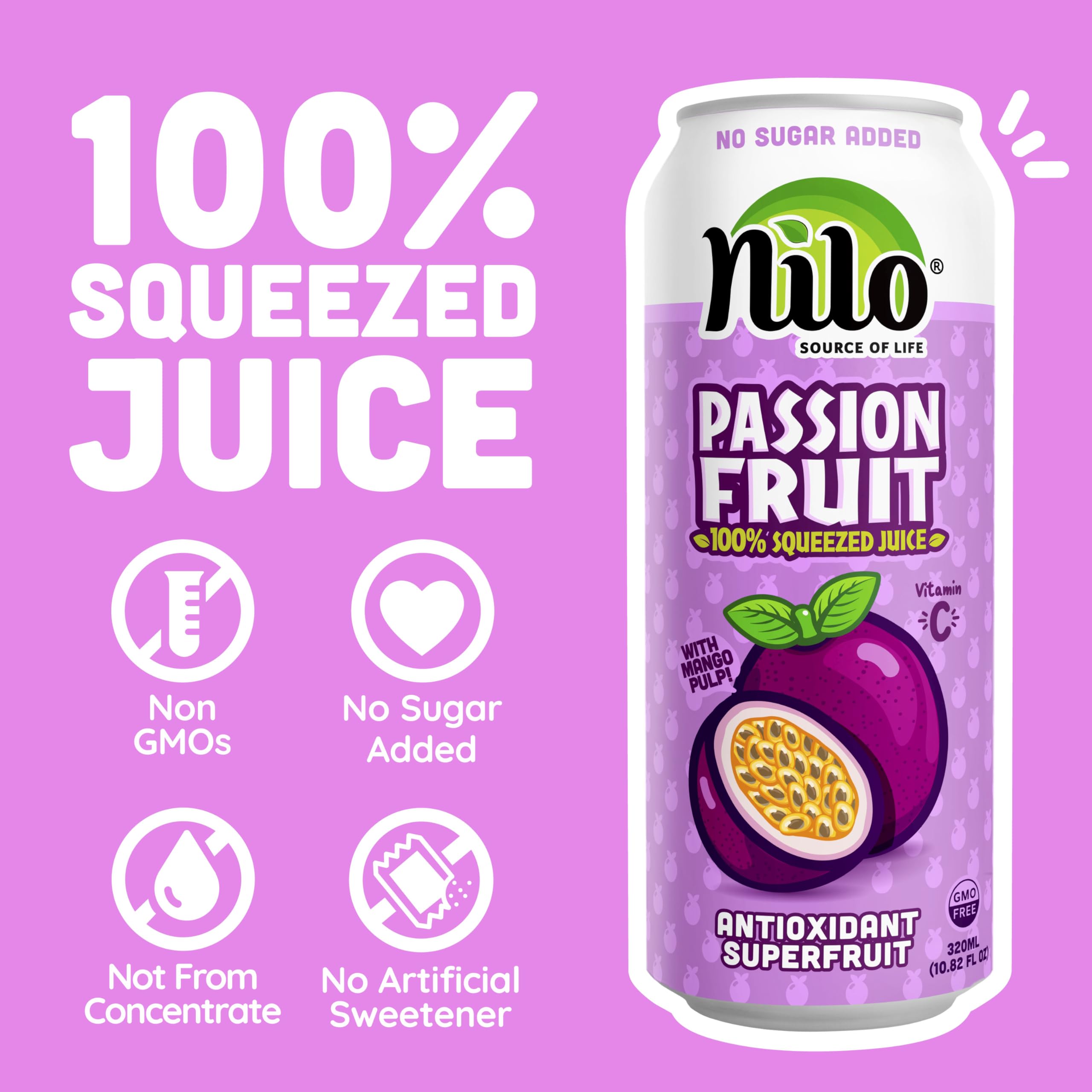 NILO Passion Fruit Juice 12-pack packaging, convenient for families.