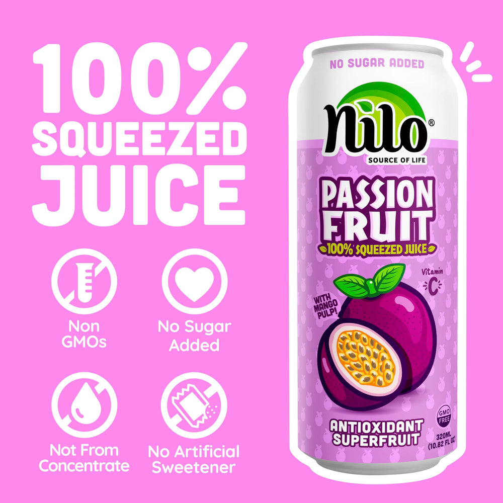NILO Passion Fruit Juice 12-pack packaging, convenient for families.