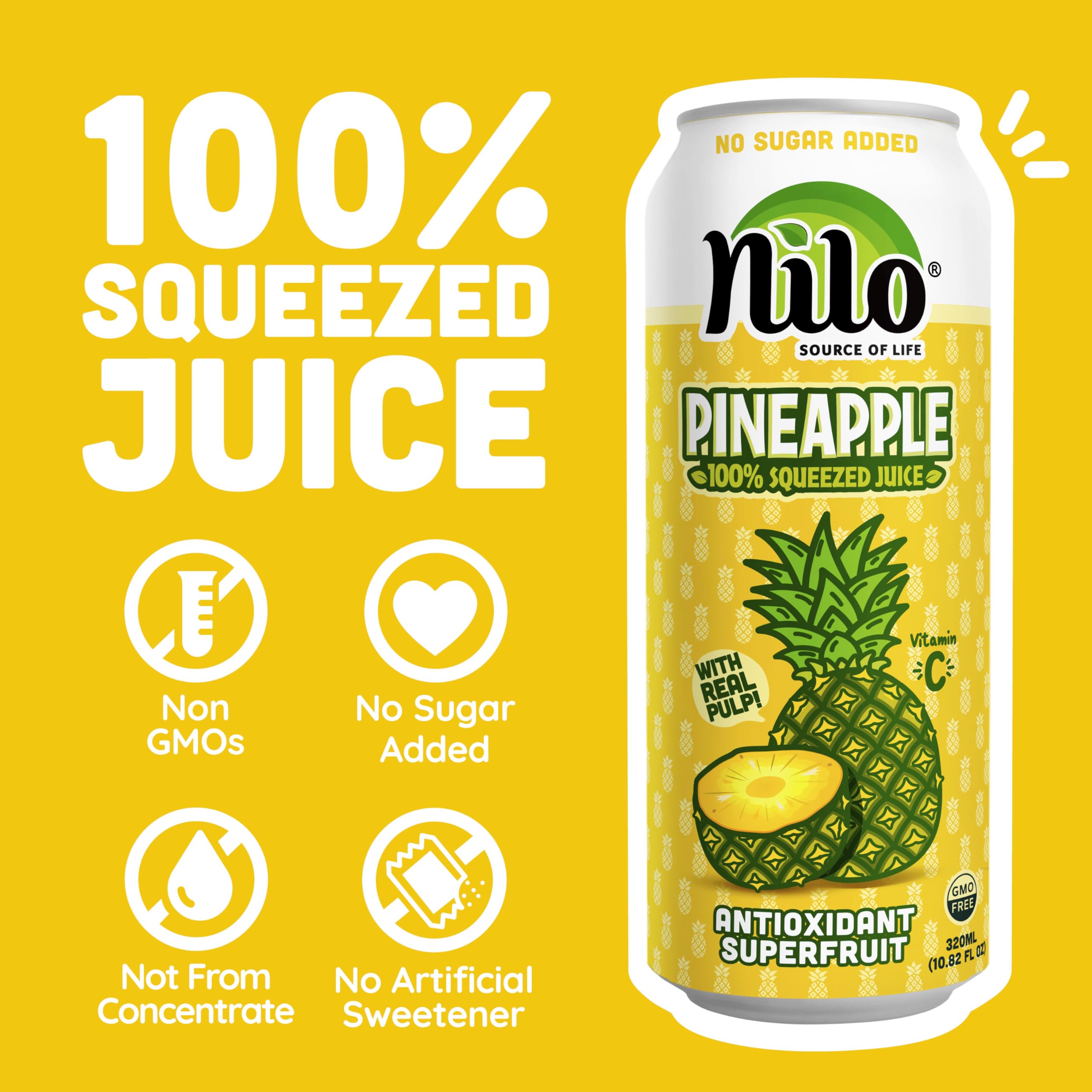 Close-up of real pineapple pulp in NILO juice bottle.