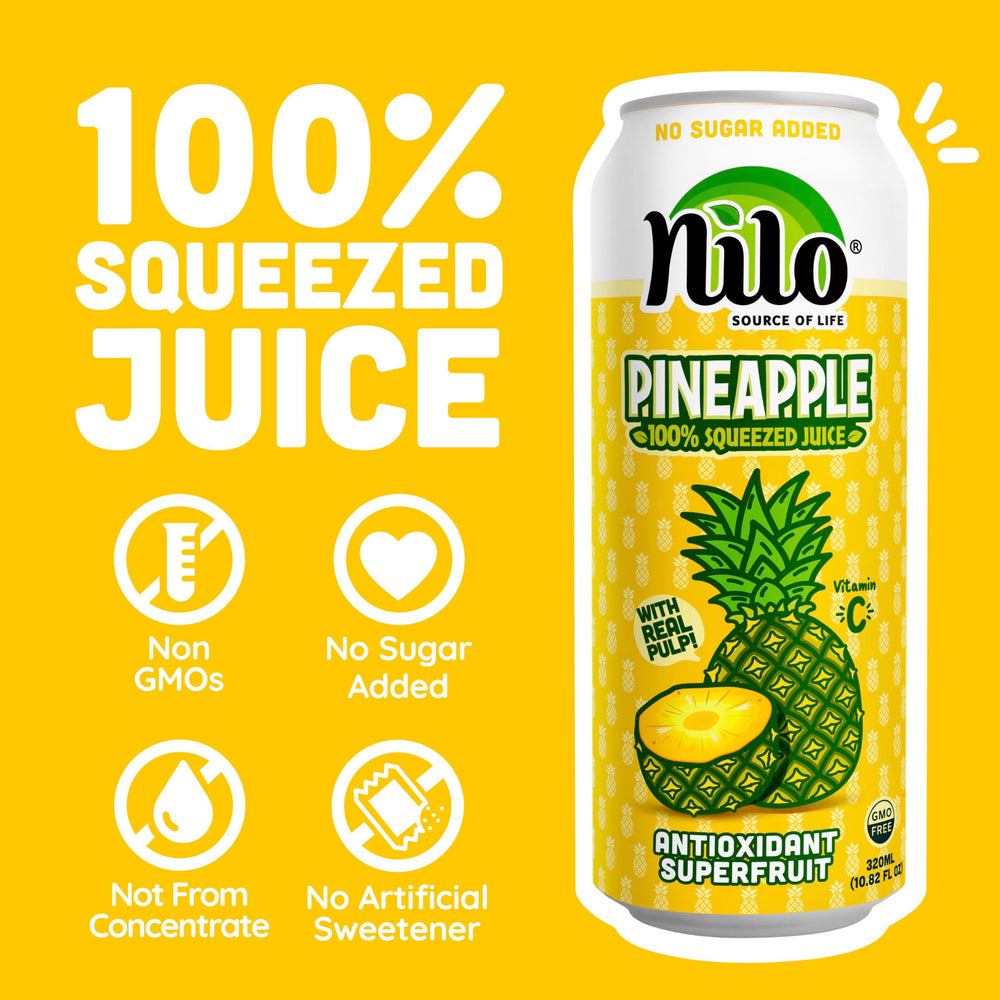 Close-up of real pineapple pulp in NILO juice bottle.