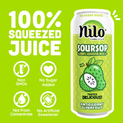 NILO Soursop Juice with real pulp visible in glass, texture-rich sip.
