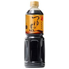 Ninben Tsuyu no Moto bottle closeup highlighting rich umami for quick noodle soups.