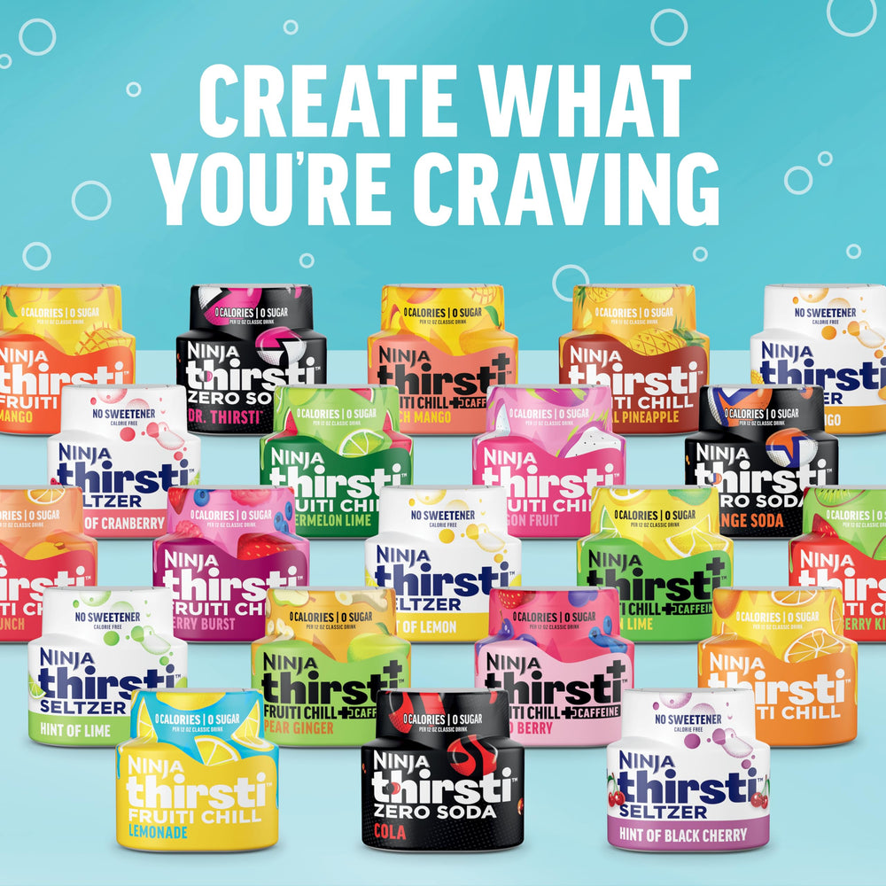 Ninja Thirsti Drops countertop setup with a glass and bottle in view for easy flavoring.