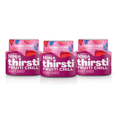 Ninja Thirsti Fruiti Chill Berry Burst bottle on glass, bold flavor with zero calories.